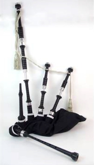 MacMurchie Bagpipe with engraved silver and African blackwood projection mounts